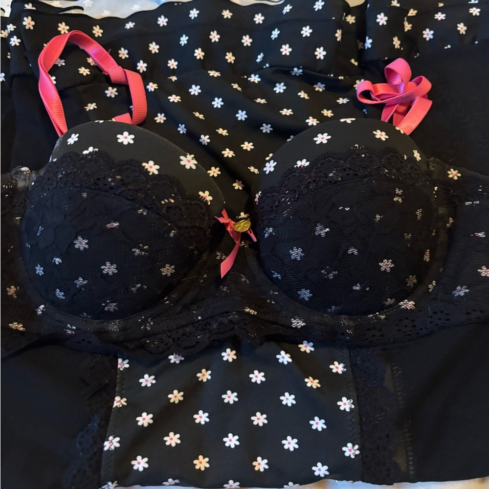 Jessica Simpson Black and Pink Floral Intimates Set